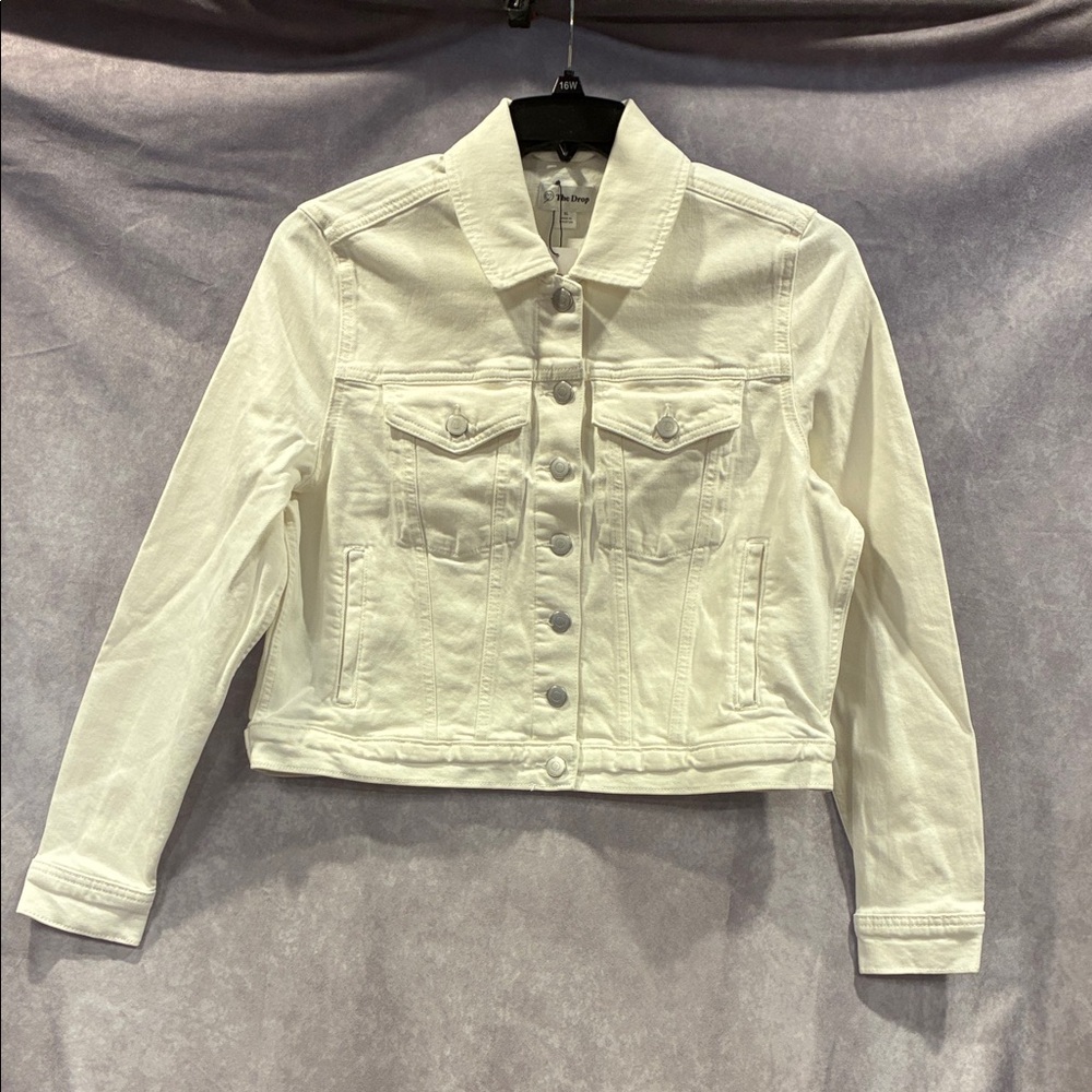 The Drop “Jai” White Denim Crop Jacket